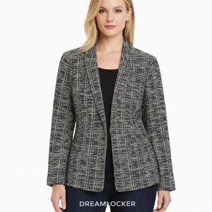 Nanette Lepore Womens Tweed Boucle Blazer Jacket Black Ivory Medium NEW